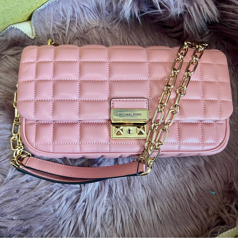 Michael Kors Quilted Pink and Gold Shoulder Bag